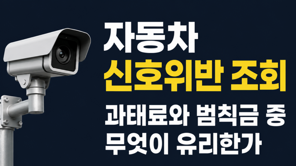 자동차 신호위반 조회 화면과 과태료 범칙금 선택 기준을 보여주는 이미지