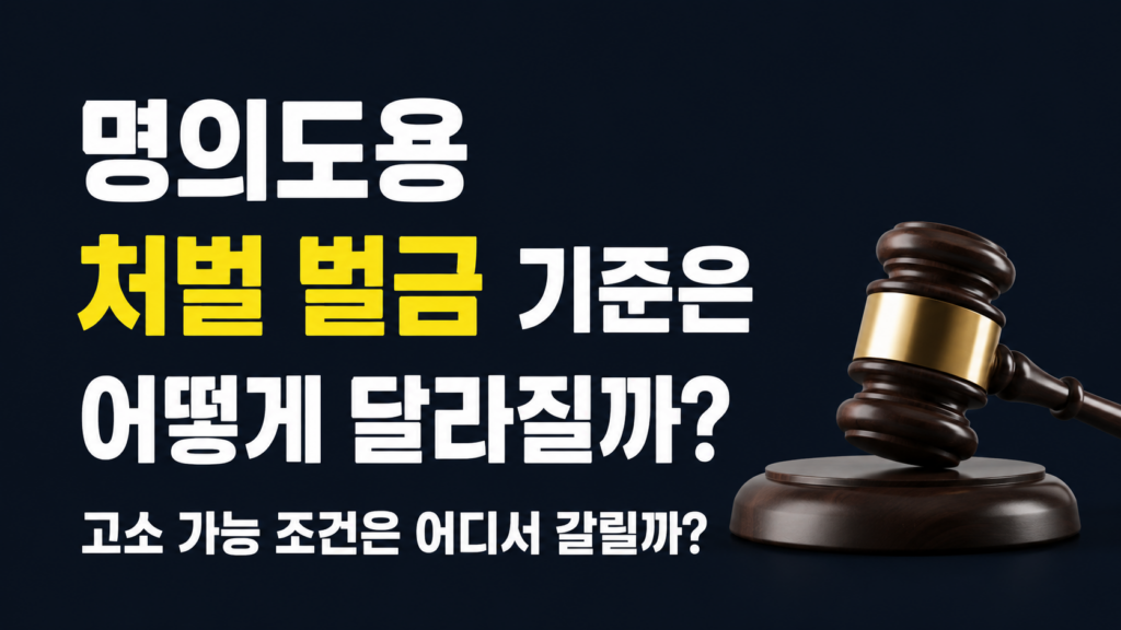 명의도용 처벌 벌금 기준과 고소 대응 방법을 설명하는 법률 이미지